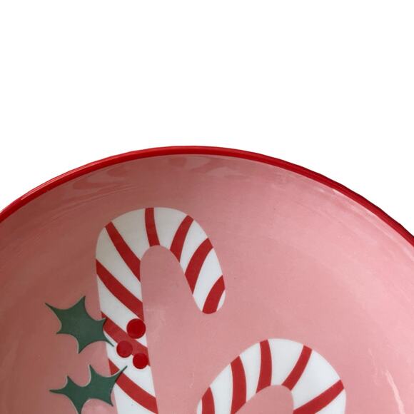Christmas Candy Cane Dinner Bowl Set of 4 Ceramic Pink Red PrimaDesign Holiday - Picture 8 of 16